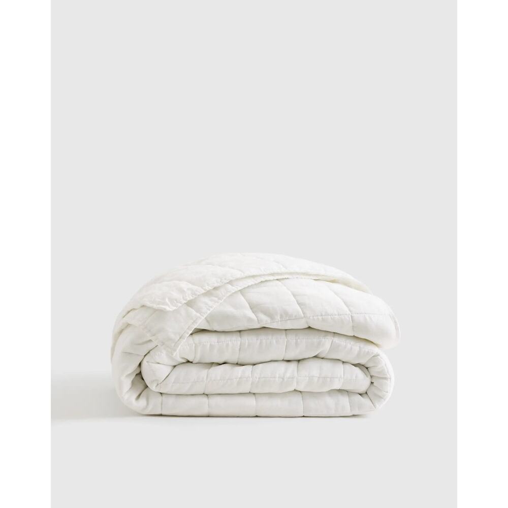 Quince European Linen Box Quilt Size Twin Color White ~ NWOT